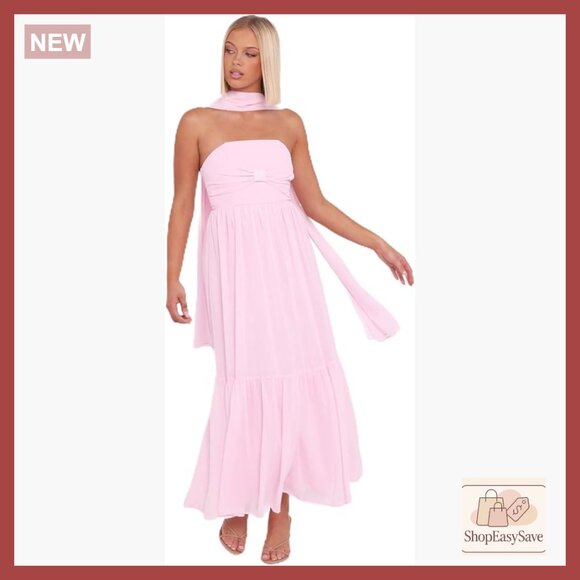 Maxi Dress Formal Elegant Structured Bodice Front Bow Detachable Scarf